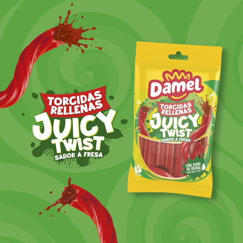 Damel lanza su nuevo JUICY TWIST: regaliz relleno apta para veganos y con explosivo sabor a fresa