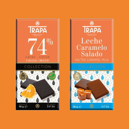Chocolates Trapa amplía su gama de tabletas Collection con dos nuevas referencias: 74% Cacao con Naranja y Chocolate con Leche y Caramelo Salado