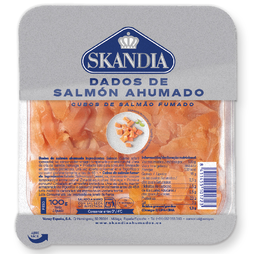 Skandia renueva la imagen de los dados de salmón ahumado en formato mini, el topping gourmet que sigue las tendencias del mercado
